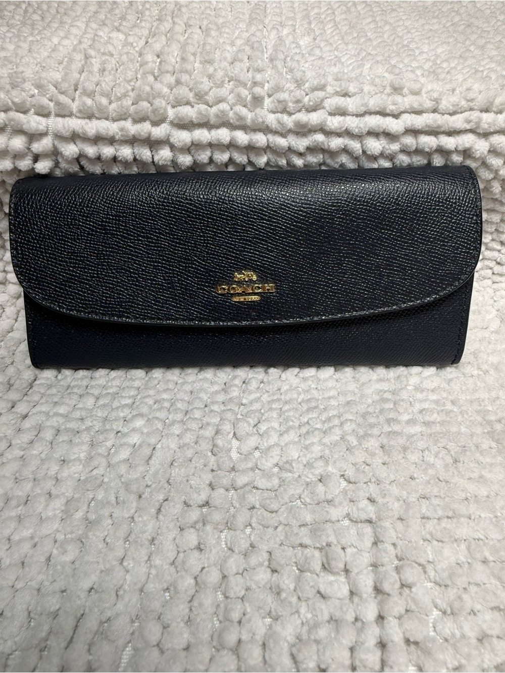Coach Navy Crossgrain Leather Slim Envelope Wallet Gold Hardware